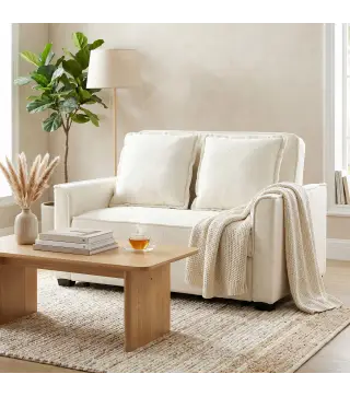 Sofá Cama 2 Plazas 3 en 1 con Respaldo Ajustable Bolsillos Laterales 2 Almohadas para Sala de Estar Blanco Crema