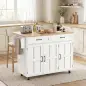 Isla de Cocina con Encimera Extensible Ruedas 2 Cajones 3 Armarios Estantes en la Puerta Toallero Blanco