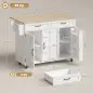 Isla de Cocina con Encimera Extensible Ruedas 2 Cajones 3 Armarios Estantes en la Puerta Toallero Blanco