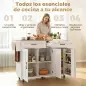 Isla de Cocina con Encimera Extensible Ruedas 2 Cajones 3 Armarios Estantes en la Puerta Toallero Blanco