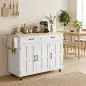 Isla de Cocina con Encimera Extensible Ruedas 2 Cajones 3 Armarios Estantes en la Puerta Toallero Blanco