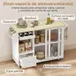Isla de Cocina con Encimera Abatible Ruedas Puertas Correderas de Vidrio Botellero Cajón Especiero Estante Ajustable