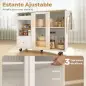 Isla de Cocina con Encimera Abatible Ruedas Puertas Correderas de Vidrio Botellero Cajón Especiero Estante Ajustable