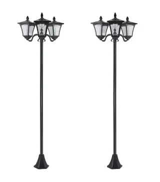 Conjunto de 2 Farolas Solares de Exterior con 3 Luces LED Impermeable IP44 para Camino Terraza 51,5x47x182,5 cm Negro