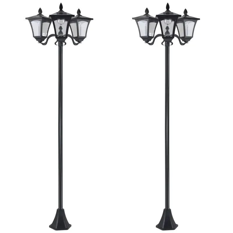 Conjunto de 2 Farolas Solares de Exterior con 3 Luces LED Impermeable IP44 para Camino Terraza 51,5x47x182,5 cm Negro Conjunto de 2 Farolas Solares de Exterior con 3 Luces LED Impermeable IP44 para Camino Terraza 51,5x47x182,5 cm Negro