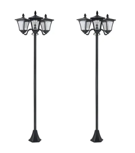 Conjunto de 2 Farolas Solares de Exterior con 3 Luces LED Impermeable IP44 para Camino Terraza 51,5x47x182,5 cm Negro
