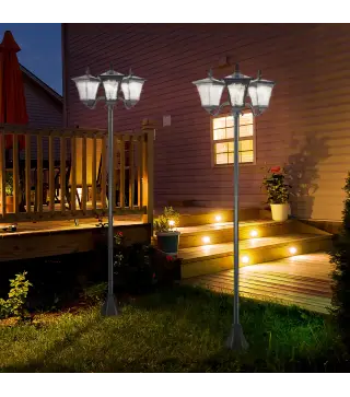 Conjunto de 2 Farolas Solares de Exterior con 3 Luces LED Impermeable IP44 para Camino Terraza 51,5x47x182,5 cm Negro