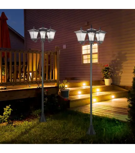 Conjunto de 2 Farolas Solares de Exterior con 3 Luces LED Impermeable IP44 para Camino Terraza 51,5x47x182,5 cm Negro