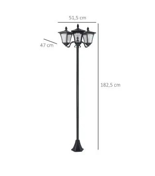 Conjunto de 2 Farolas Solares de Exterior con 3 Luces LED Impermeable IP44 para Camino Terraza 51,5x47x182,5 cm Negro
