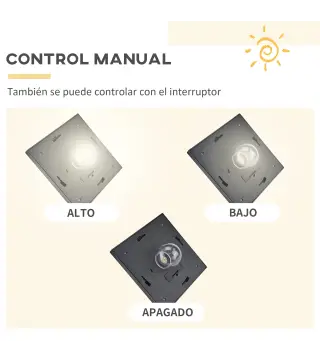 Conjunto de 2 Farolas Solares de Exterior con 3 Luces LED Impermeable IP44 para Camino Terraza 51,5x47x182,5 cm Negro