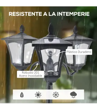 Conjunto de 2 Farolas Solares de Exterior con 3 Luces LED Impermeable IP44 para Camino Terraza 51,5x47x182,5 cm Negro