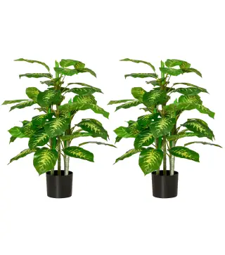 Juego de 2 Árboles Artificiales de 95 cm con Maceta Plantas Sintéticas para Decoración Hogar Salón Oficina Verde