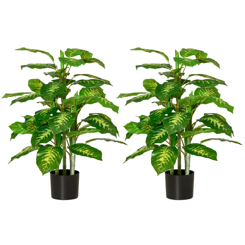 Juego de 2 Árboles Artificiales de 95 cm con Maceta Plantas Sintéticas para Decoración Hogar Salón Oficina Verde