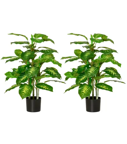 Juego de 2 Árboles Artificiales de 95 cm con Maceta Plantas Sintéticas para Decoración Hogar Salón Oficina Verde