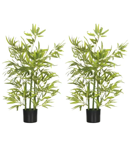 Juego de 2 Bambús Artificiales 90 cm con Maceta Plantas Sintéticas para Decoración Hogar Salón Oficina Verde
