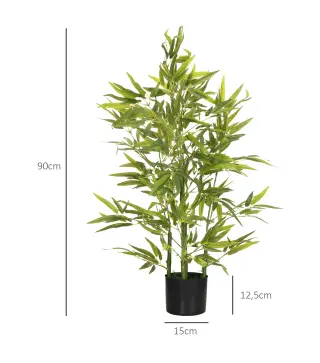 Juego de 2 Bambús Artificiales 90 cm con Maceta Plantas Sintéticas para Decoración Hogar Salón Oficina Verde