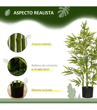 Juego de 2 Bambús Artificiales 90 cm con Maceta Plantas Sintéticas para Decoración Hogar Salón Oficina Verde