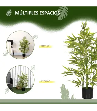 Juego de 2 Bambús Artificiales 90 cm con Maceta Plantas Sintéticas para Decoración Hogar Salón Oficina Verde