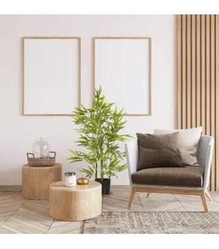 Juego de 2 Bambús Artificiales 90 cm con Maceta Plantas Sintéticas para Decoración Hogar Salón Oficina Verde