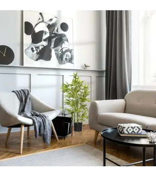 Juego de 2 Bambús Artificiales 90 cm con Maceta Plantas Sintéticas para Decoración Hogar Salón Oficina Verde