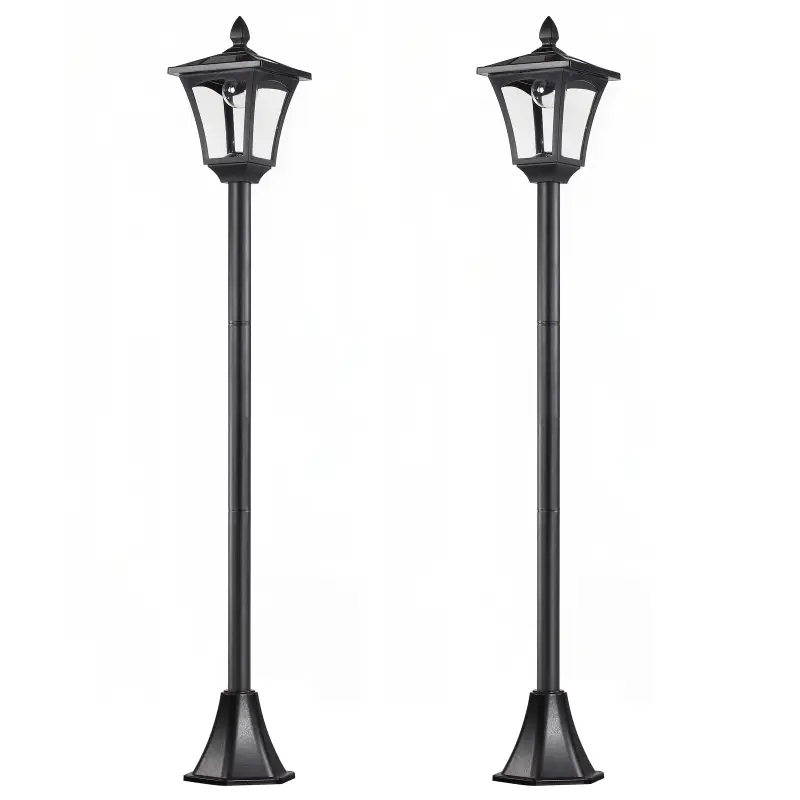 Conjunto de 2 Luces Solares para Jardín con Panel Solar Encendido Automático Impermeable IP44 18x18x160 cm Negro Conjunto de 2 Luces Solares para Jardín con Panel Solar Encendido Automático Impermeable IP44 18x18x160 cm Negro