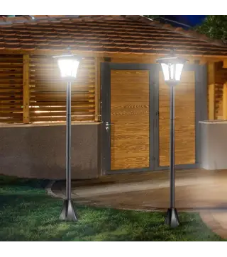 Conjunto de 2 Luces Solares para Jardín con Panel Solar Encendido Automático Impermeable IP44 18x18x160 cm Negro