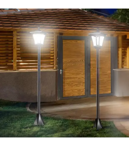 Conjunto de 2 Luces Solares para Jardín con Panel Solar Encendido Automático Impermeable IP44 18x18x160 cm Negro