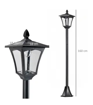 Conjunto de 2 Luces Solares para Jardín con Panel Solar Encendido Automático Impermeable IP44 18x18x160 cm Negro