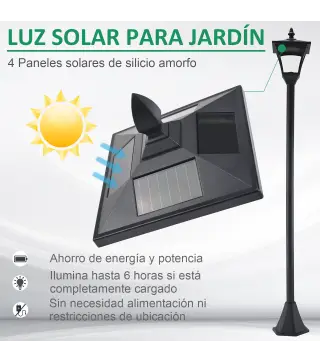 Conjunto de 2 Luces Solares para Jardín con Panel Solar Encendido Automático Impermeable IP44 18x18x160 cm Negro
