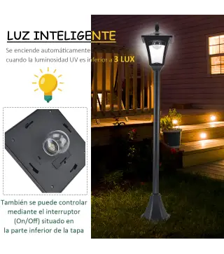 Conjunto de 2 Luces Solares para Jardín con Panel Solar Encendido Automático Impermeable IP44 18x18x160 cm Negro