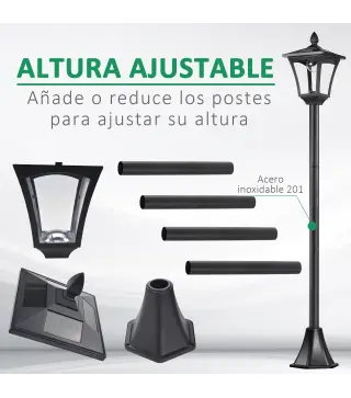 Conjunto de 2 Luces Solares para Jardín con Panel Solar Encendido Automático Impermeable IP44 18x18x160 cm Negro
