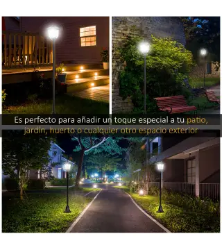 Conjunto de 2 Luces Solares para Jardín con Panel Solar Encendido Automático Impermeable IP44 18x18x160 cm Negro