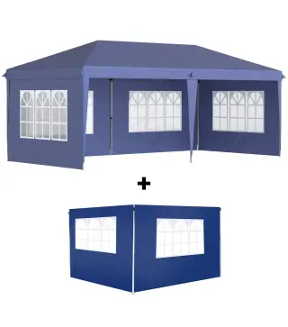 Conjunto de Carpa Incluye 1 Carpa Plegable 6x3 m con 4 Laterales Desmontables y 2 Paredes Laterales 3x2 m Azul