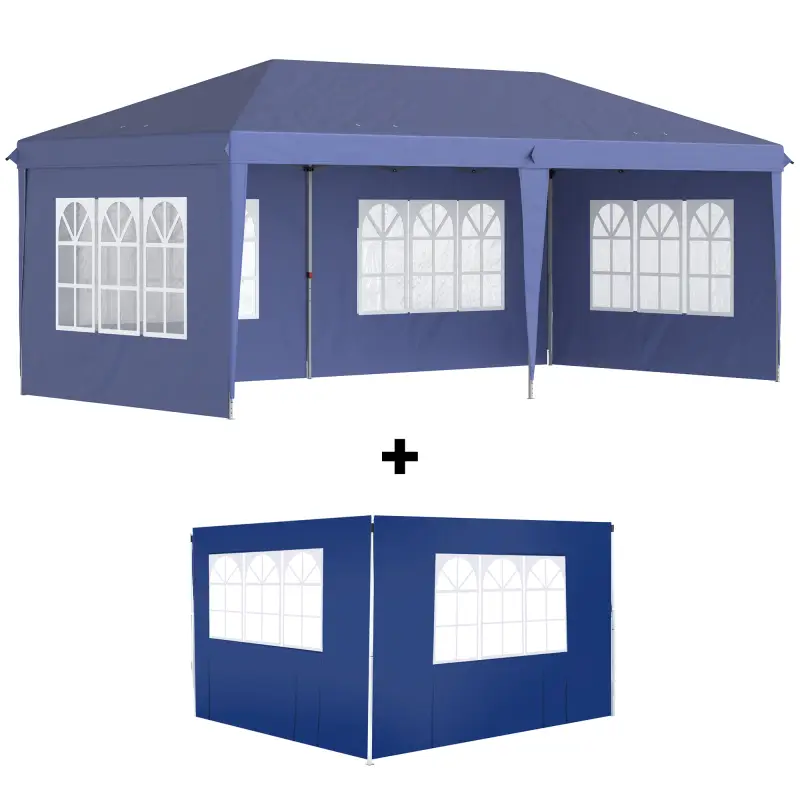 Conjunto de Carpa Incluye 1 Carpa Plegable 6x3 m con 4 Laterales Desmontables y 2 Paredes Laterales 3x2 m Azul