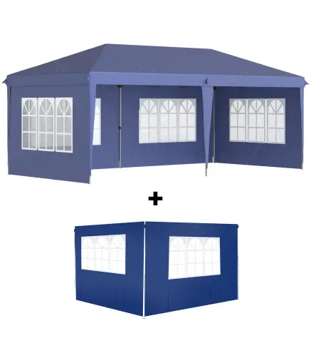 Conjunto de Carpa Incluye 1 Carpa Plegable 6x3 m con 4 Laterales Desmontables y 2 Paredes Laterales 3x2 m Azul