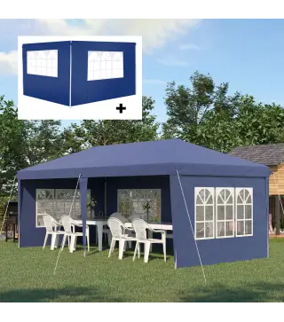 Conjunto de Carpa Incluye 1 Carpa Plegable 6x3 m con 4 Laterales Desmontables y 2 Paredes Laterales 3x2 m Azul