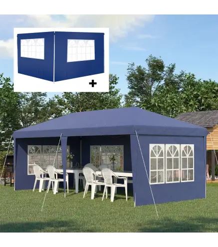 Conjunto de Carpa Incluye 1 Carpa Plegable 6x3 m con 4 Laterales Desmontables y 2 Paredes Laterales 3x2 m Azul