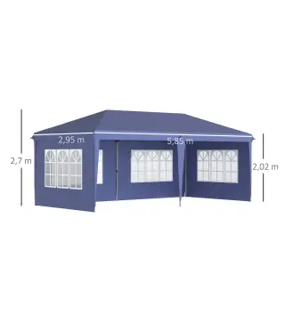 Conjunto de Carpa Incluye 1 Carpa Plegable 6x3 m con 4 Laterales Desmontables y 2 Paredes Laterales 3x2 m Azul