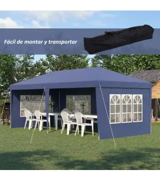Conjunto de Carpa Incluye 1 Carpa Plegable 6x3 m con 4 Laterales Desmontables y 2 Paredes Laterales 3x2 m Azul