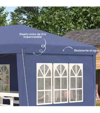 Conjunto de Carpa Incluye 1 Carpa Plegable 6x3 m con 4 Laterales Desmontables y 2 Paredes Laterales 3x2 m Azul