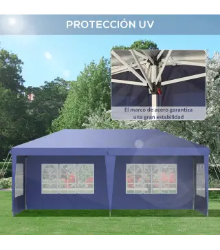 Conjunto de Carpa Incluye 1 Carpa Plegable 6x3 m con 4 Laterales Desmontables y 2 Paredes Laterales 3x2 m Azul