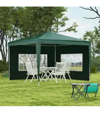 Conjunto de 1 Carpa de Jardín 3x3 m Anti-UV Impermeable y 2 Paredes Laterales 3x2 m para Carpa 3x3 m y 3x6 m Verde