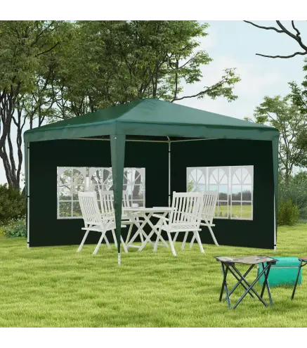 Conjunto de 1 Carpa de Jardín 3x3 m Anti-UV Impermeable y 2 Paredes Laterales 3x2 m para Carpa 3x3 m y 3x6 m Verde