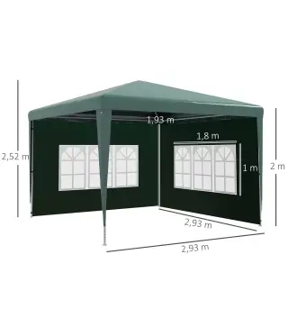 Conjunto de 1 Carpa de Jardín 3x3 m Anti-UV Impermeable y 2 Paredes Laterales 3x2 m para Carpa 3x3 m y 3x6 m Verde