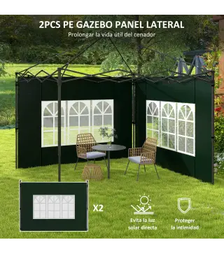 Conjunto de 1 Carpa de Jardín 3x3 m Anti-UV Impermeable y 2 Paredes Laterales 3x2 m para Carpa 3x3 m y 3x6 m Verde