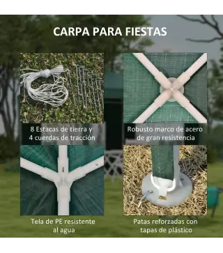 Conjunto de 1 Carpa de Jardín 3x3 m Anti-UV Impermeable y 2 Paredes Laterales 3x2 m para Carpa 3x3 m y 3x6 m Verde