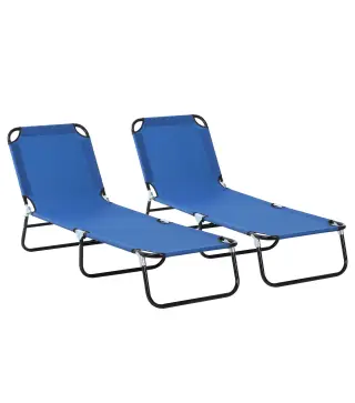 Conjunto de 2 Tumbonas Plegables y Reclinables con Respaldo Ajustable en 5 Niveles Carga 120 kg 188x56x28 cm Azul
