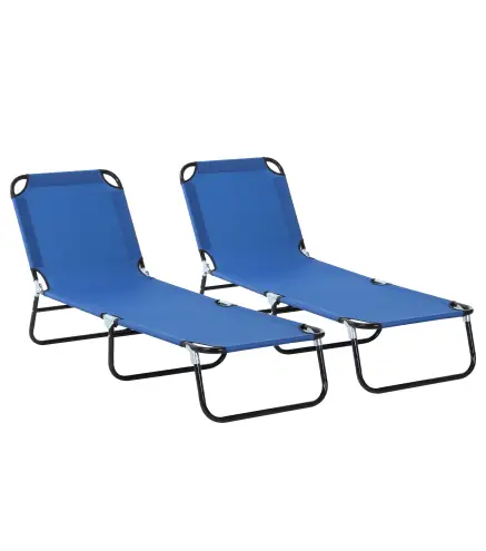 Conjunto de 2 Tumbonas Plegables y Reclinables con Respaldo Ajustable en 5 Niveles Carga 120 kg 188x56x28 cm Azul
