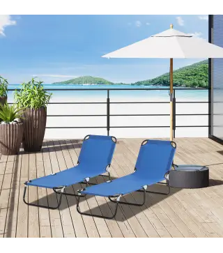 Conjunto de 2 Tumbonas Plegables y Reclinables con Respaldo Ajustable en 5 Niveles Carga 120 kg 188x56x28 cm Azul