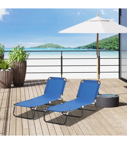 Conjunto de 2 Tumbonas Plegables y Reclinables con Respaldo Ajustable en 5 Niveles Carga 120 kg 188x56x28 cm Azul